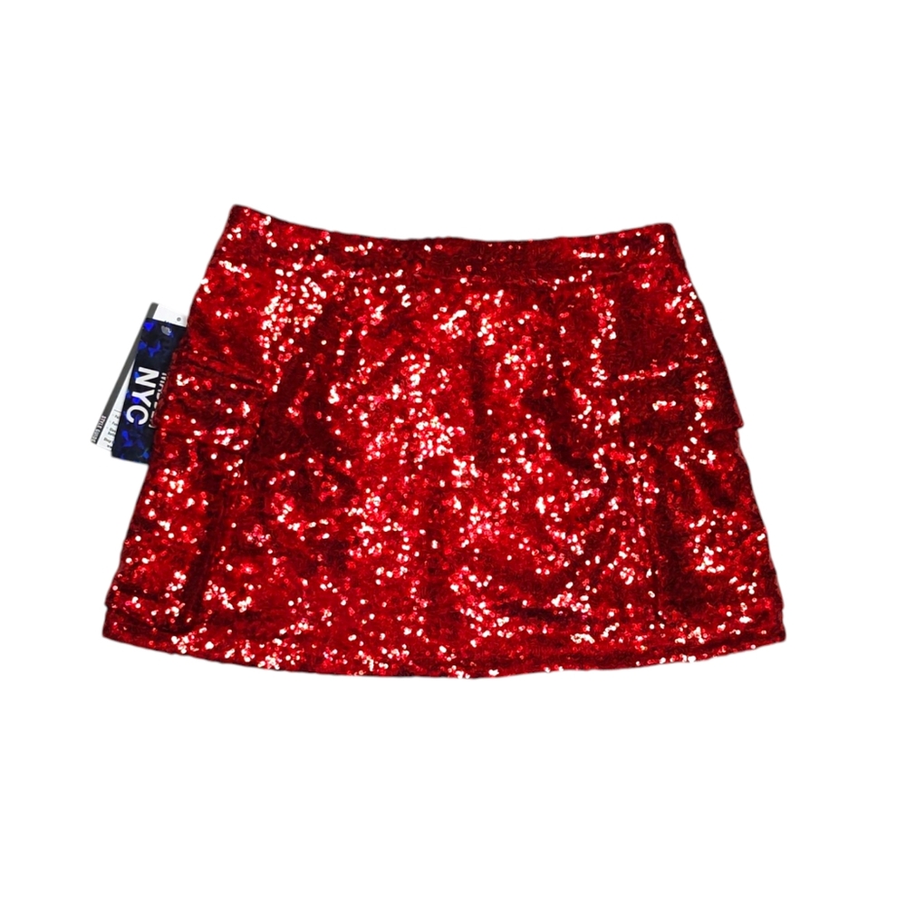 Madden NYC Women's Racing Red Sequin Mini Cargo Skirt Size XS - Picture 6 of 14
